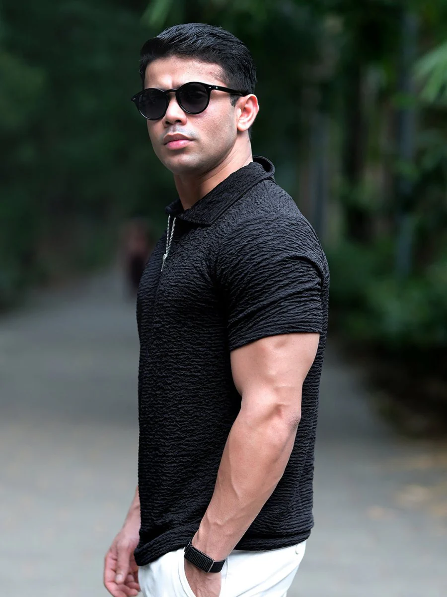 Black Textured Polo - Image 4