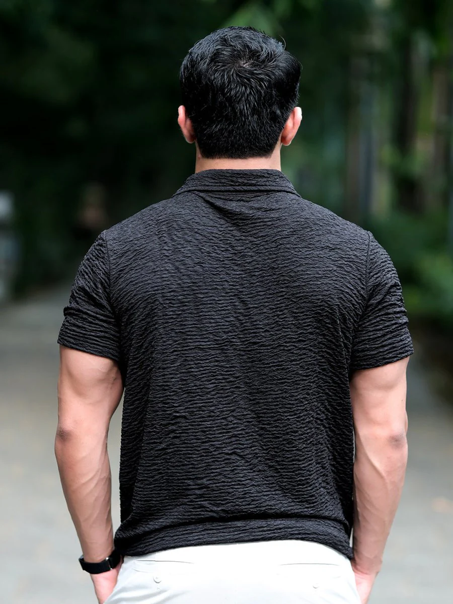 Black Textured Polo - Image 5