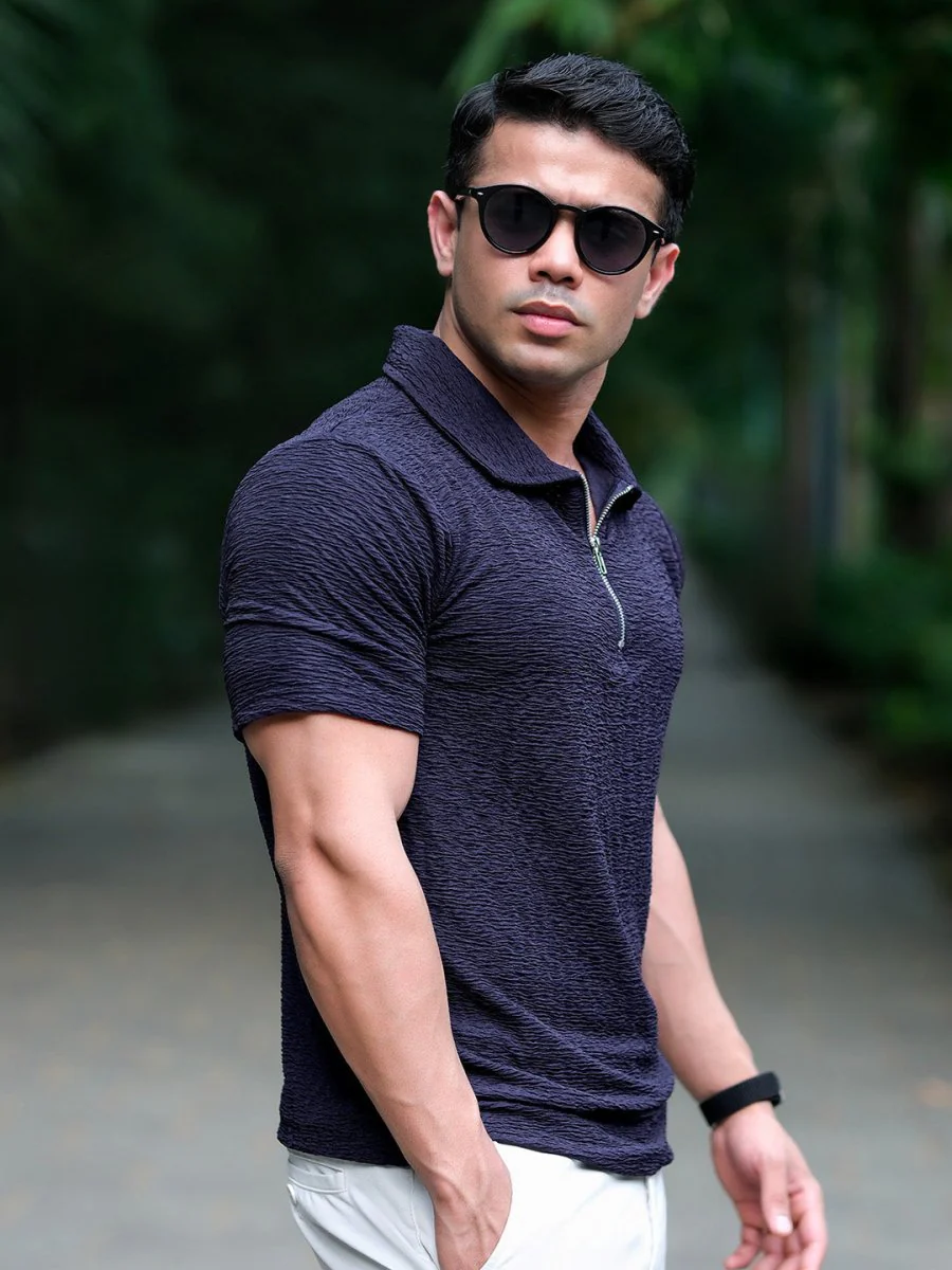Blue Textured Polo - Image 4