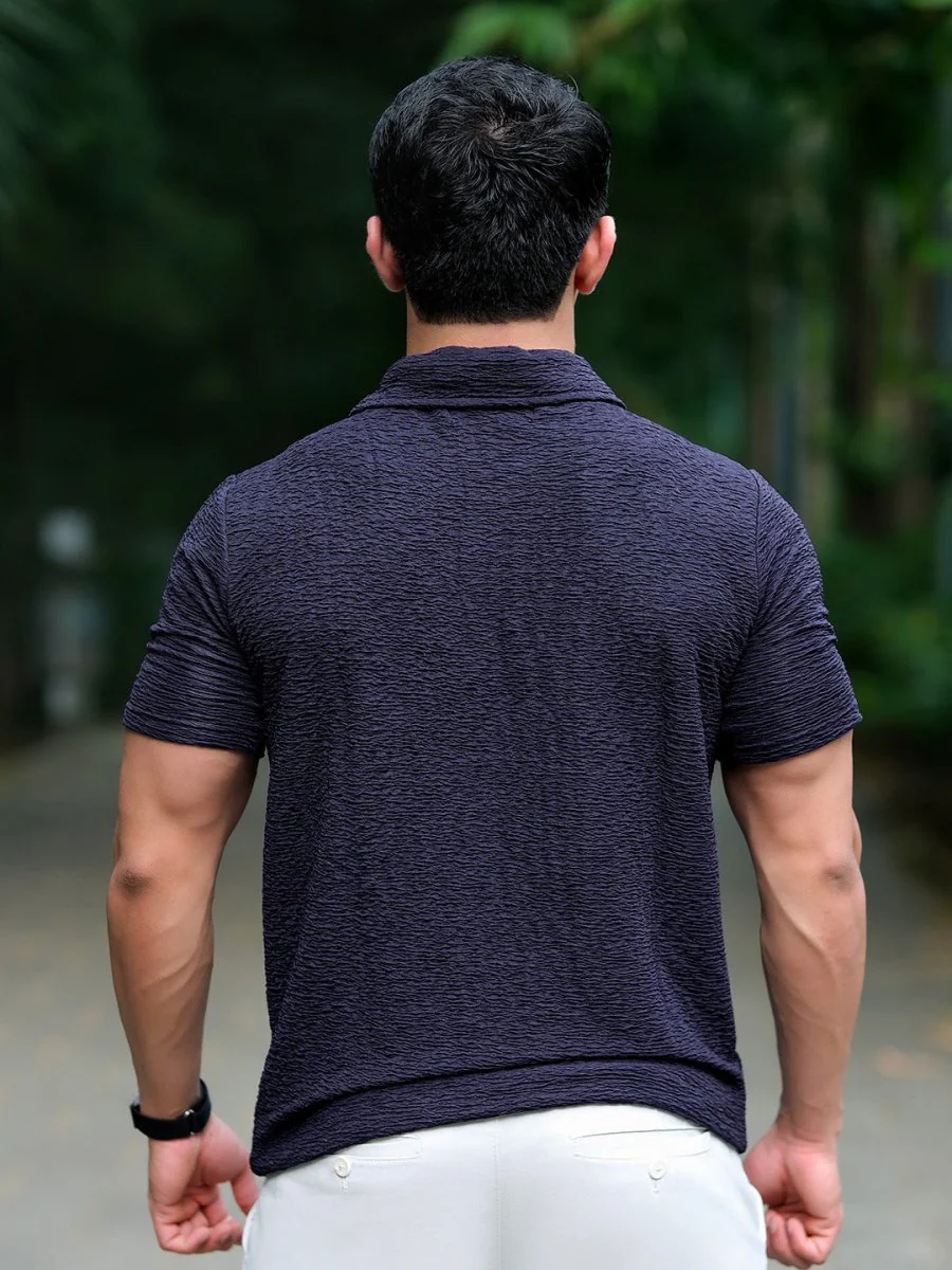 Blue Textured Polo - Image 5