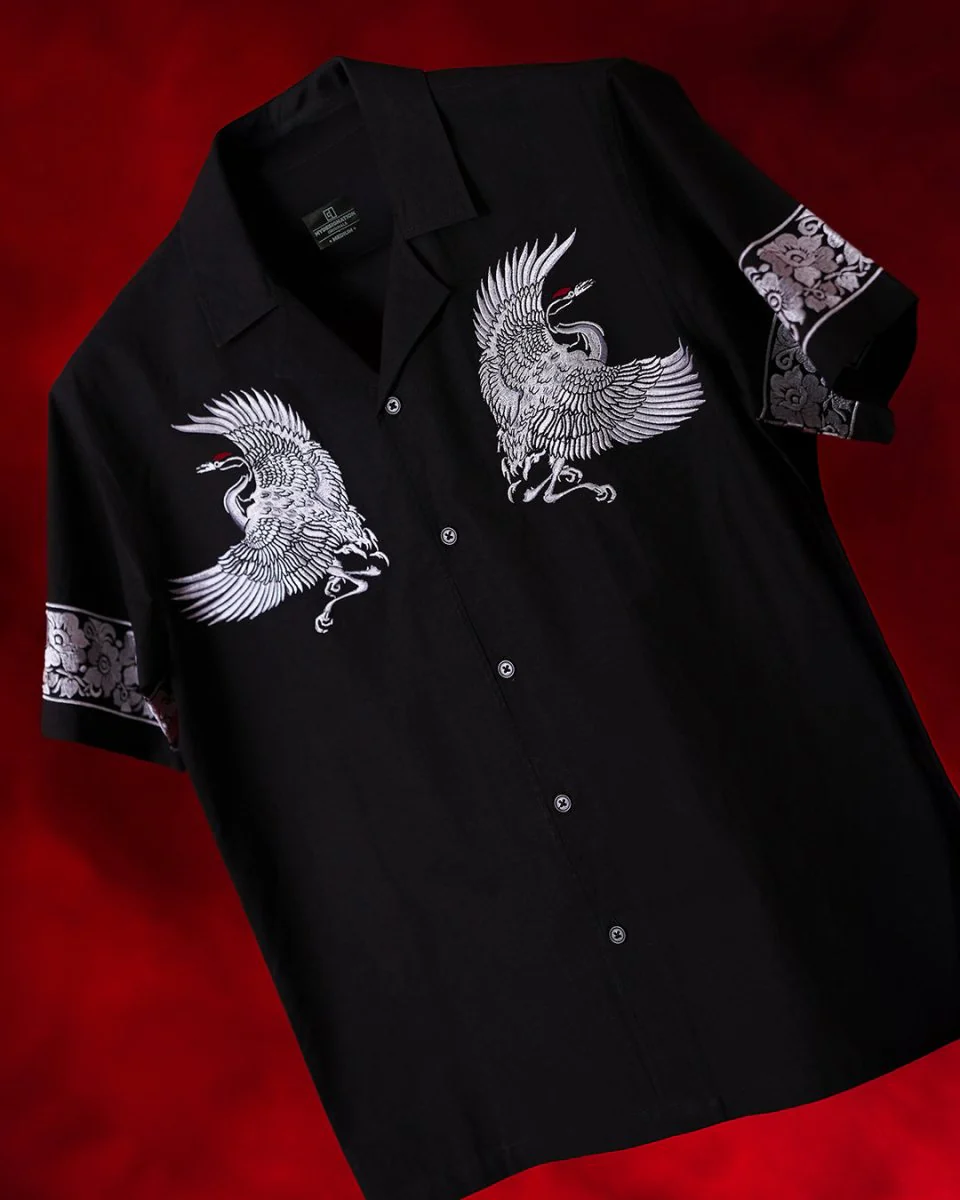 Crane Embroidered | Relaxed Fit | Luxe Cotton Shirt - Image 3