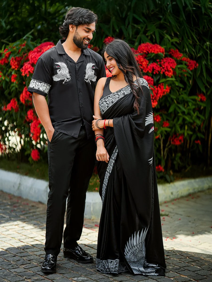 Crane Shirt and Saree Couple Combo - Image 5