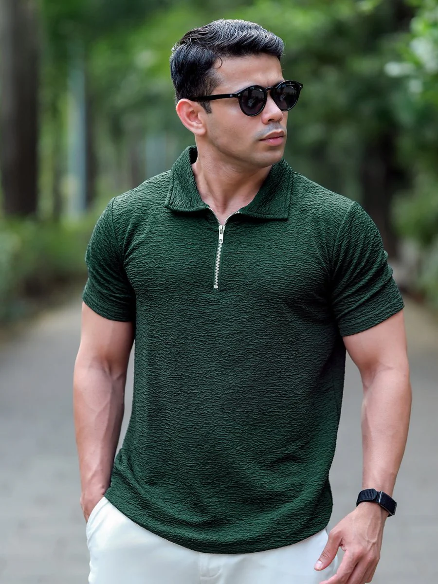 Green Textured Polo