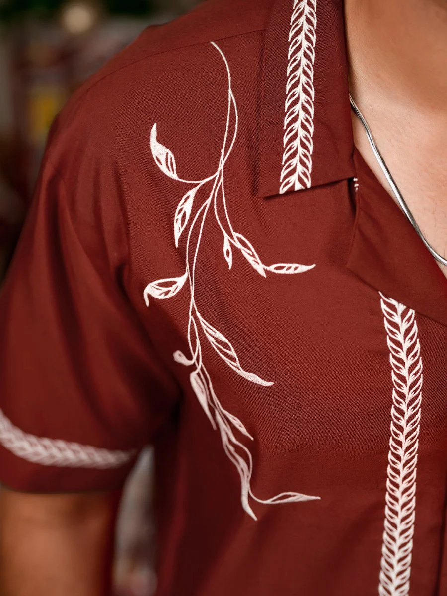 Red Leaf Embroidered Shirt | Men - Image 3