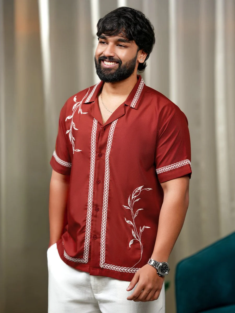 Red Leaf Embroidered Shirt | Men - Image 5